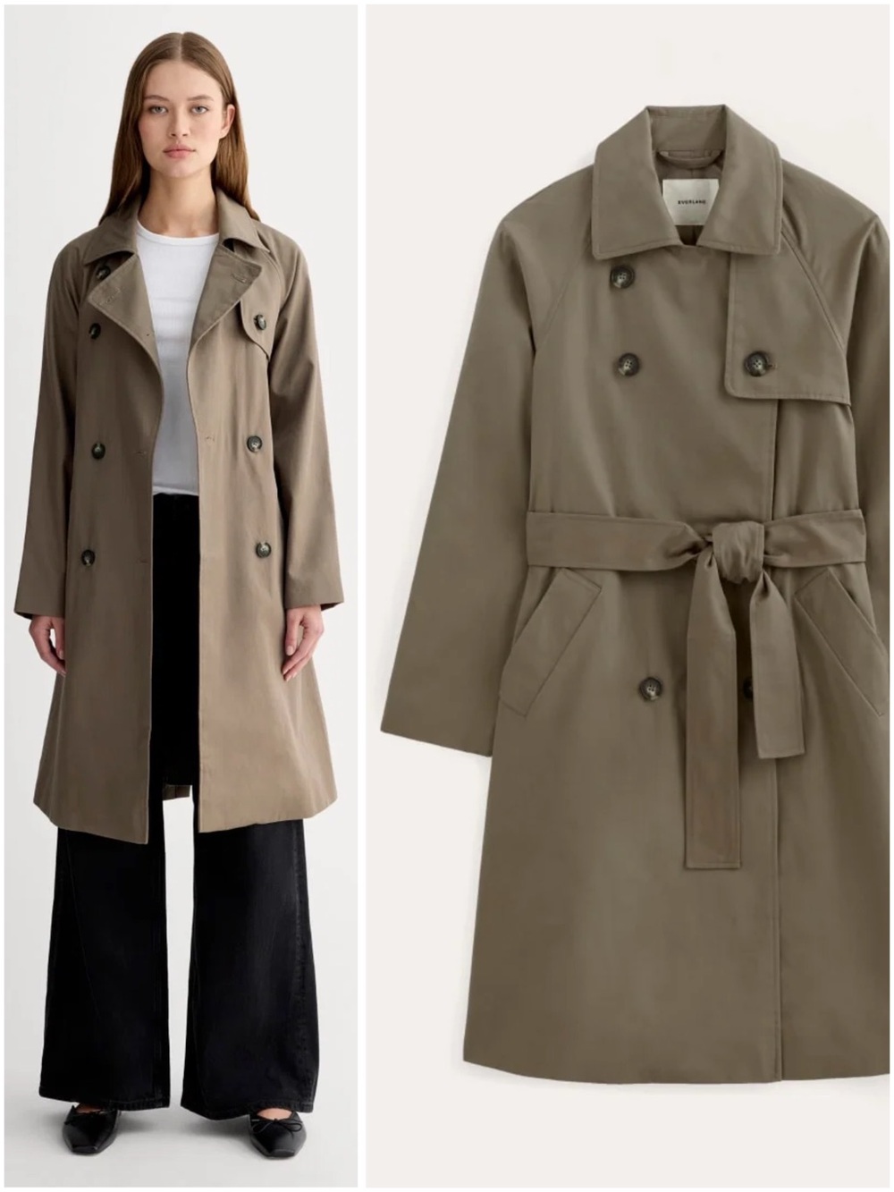 Everlane The Modern Trench Coat Deep Taupe Brown Organic Cotton Belted XL NWT